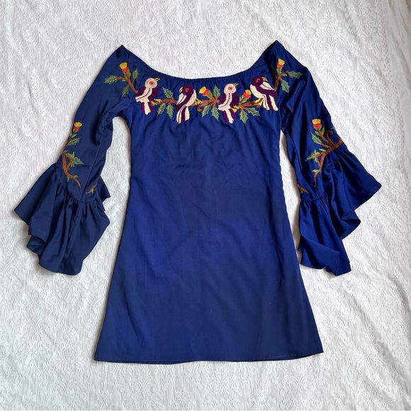 Judith March Dresses & Skirts - Judith March embroidered bell sleeve ruffle mini dress